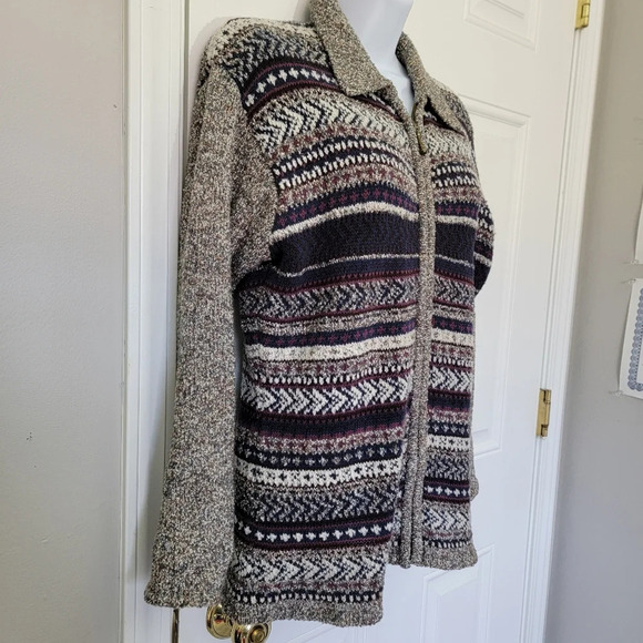 Le Moda Vintage Full Zip Collared Faire Isle Nordic Marled Wool Blend Sweater M - Picture 5 of 11